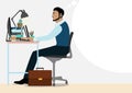 Cartoon character, Handsome employee man working with computer in office area vector