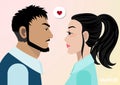 Cartoon character, Handsome man and beautiful lady face confront together Vector illustration