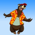 Cartoon character happy bear in summer clothes