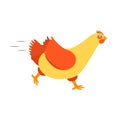 Cartoon Character Happy Hen Fast Running. Vector