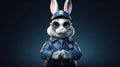 Cartoon character hare in uniform, generative AI.