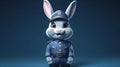 Cartoon character hare in uniform, generative AI.