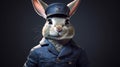 Cartoon character hare in uniform, generative AI.