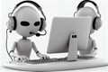 Cartoon character with headphones and laptop on white background. Help Desk Artificial intelligence. Generative AI Royalty Free Stock Photo