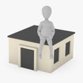 Cartoon character with house - sitting on Royalty Free Stock Photo