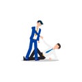 Cartoon character illustration of business friend helping each other. Business man giving hand to help another business man who Royalty Free Stock Photo