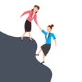 Cartoon character illustration of business friend helping each other. Business woman giving hand to help. Flat design concept