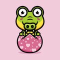 Cute baby crocodile cartoon character that just hatched from its egg