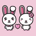 Cartoon characters of cute bunny couple who love each other