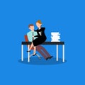 Cartoon character illustration of employee worker staff office flirting with a woman. Flat design isolated on white background.