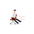 Cartoon character illustration of employee worker staff office playing alone with pushing chair. Flat design isolated on white