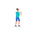 Cartoon character illustration of human action poses postures. Flat design of young man punching concept isolated on white