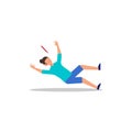 Cartoon character illustration of human action poses postures. Flat design of young man slipping and falling concept isolated on