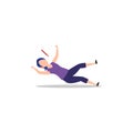 Cartoon character illustration of human action poses postures. Flat design of young woman slipping and falling concept isolated on