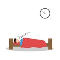 Cartoon character illustration of people healthy living relaxing wellness lifestyle. Flat design of young man sleeping at 10 p.m