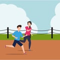 Cartoon character illustration of people healthy living relaxing wellness lifestyle. Flat design of young man and woman running