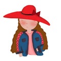 Cartoon character illustration Person Woman cricketers Big red hat Royalty Free Stock Photo