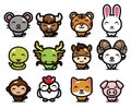 cartoon characters set bundle of twelve cute chinese zodiac animals Royalty Free Stock Photo