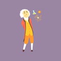 Cartoon character of Isaac Newton - famous physicist and mathematician in the history. Scientist in colonial wig, coat