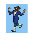 Cartoon character jewish guy dancing traditional dance and smile