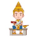 Cartoon King Ram Kamhaeng the Great in Sukhothai Kingdom.