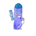 Cartoon character of legionella brainy Architect with blue prints and blue helmet Royalty Free Stock Photo