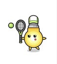 Cartoon character of light bulb as a tennis player