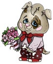 Cartoon character little romantic charming doggy with big eyes and round head in sneakers