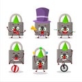 Cartoon character of lock with various circus shows