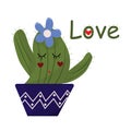 Cartoon character love cactus cartoon. Isolated vector icon. Isolated vector illustration. Funny cacti character. Print