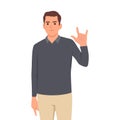 Cartoon character, Man gesturing, doing or making rock and roll symbol or sign with hands up Royalty Free Stock Photo
