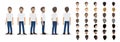 Cartoon character with a man in T-shirt white casual for animation. Front, side, back, 3-4 view character vector
