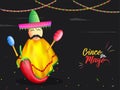 Cartoon character of man wearing sombrero hat with red chilli and maracas. Royalty Free Stock Photo