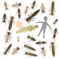 Cartoon character with many termites
