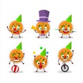 Cartoon character of mashed orange potatoes with various circus shows