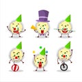 Cartoon character of mashed potatoes with various circus shows