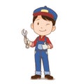 mechanic boy holding a wrench. Royalty Free Stock Photo