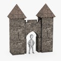 Cartoon character with medieval building - gate