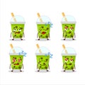 Cartoon character of melon milk with boba with sleepy expression