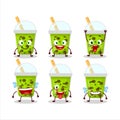 Cartoon character of melon milk with boba with smile expression