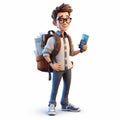 Professional 3d Cartoon Image Of A Student-life With White Background