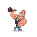 Cartoon Character Muscle man with Kettlebells. Vector