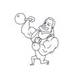 Cartoon Character Muscle man with Kettlebells. Vector