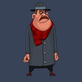 Cartoon character mustachioed man in elegant coat and hat