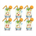 Cartoon character of orange mojito with sleepy expression