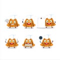 Cartoon character of orange pudding with cerry with various chef emoticons