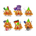 Cartoon character of orange pudding with cerry with various circus shows