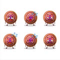 Cartoon character of orange spiral gummy candy with sleepy expression