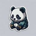 Cartoon character panda sticker is doing a cute action.