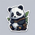 Cartoon character panda sticker is doing a cute action.